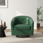Swivel Barrel Accent Chair, Modern Round Faux Leather Arm Chair for Living Room, Bedroom, Comfy Club Reading Chairs for Adults(Faux Leather, Green, Set of 1)