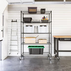 Seville Classics UltraDurable Heavy Duty NSF Solid Steel Wire Rack Storage Unit, Organizer for Garage, Warehouse, Office, Restaurant, Classroom, Kitchen, Black, 5-Tier Shelving, 48" W x 24" D