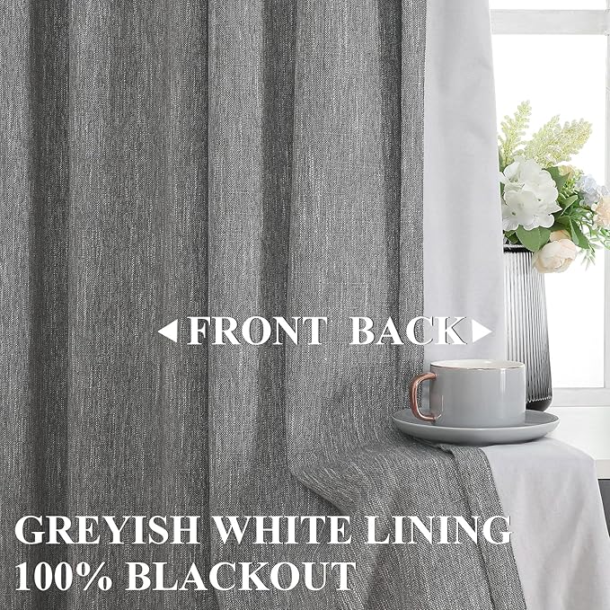 Vision Home Charcoal Grey Full Blackout Curtains Pinch Pleated Room Darkening Window Curtains 63 inch for Living Room Bedroom Thermal Insulated Pinch Pleat Drapes with Hooks Back Tab 2 Panel 40"Wx63"L