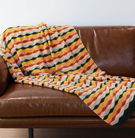 Soft Chenille Yarn Throw 50"x60", Handmade Knit Throw Blanket, for use in All Seasons, Soft Cozy Warm Knitted Blanket for Bed Sofa, Couch Chair, Living Room(1.98Ib)