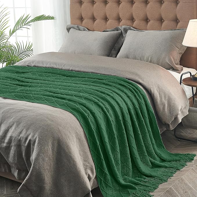 inhand Knitted Throw Blanket for Couch and Bed, Soft Living Room Home Decor Knitted Blanket with Tassel, Outdoor Lightweight Breathable Summer Blanket, Farmhouse Warm Woven Decorative, 50"x60"