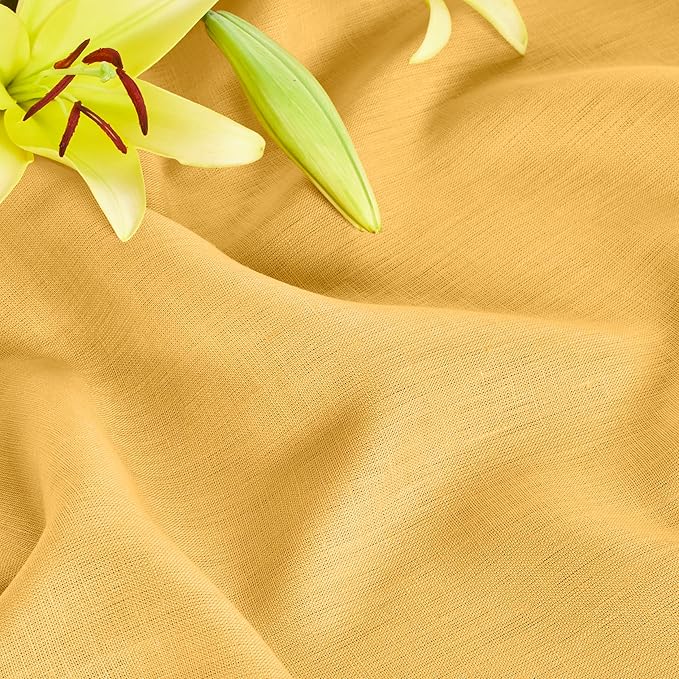 Solino Home Linen Table Runner 108 Inches Long - 100% Pure Linen Mustard Yellow Table Runner 14 x 108 Inch - Fete