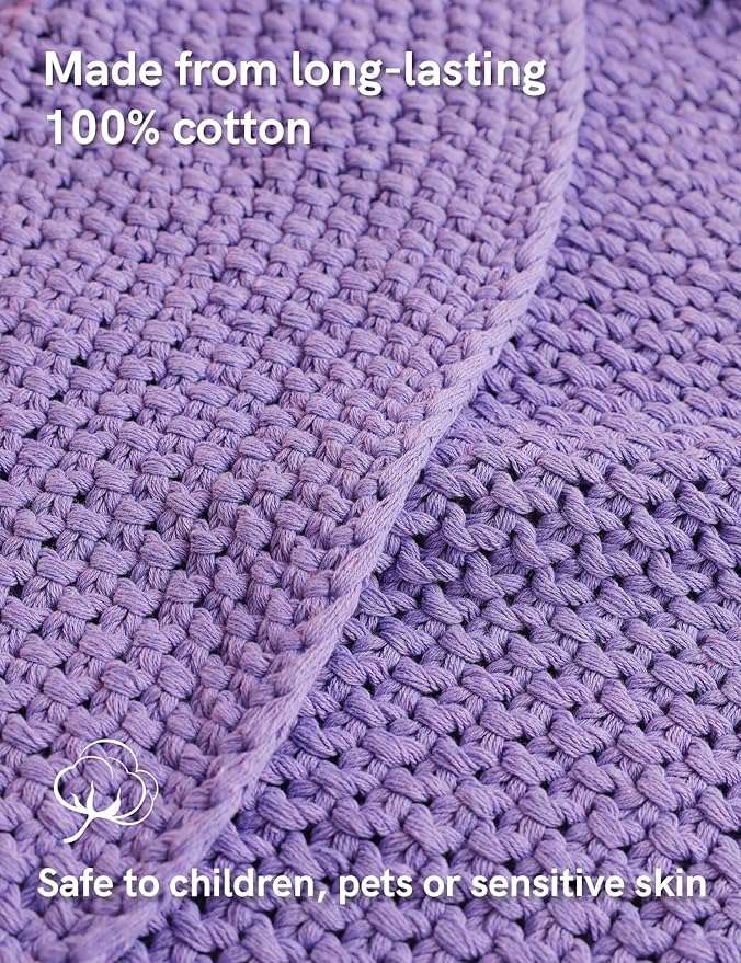 YnM Chunky Cotton Knit Throw Blanket, Cable Knit Throws for Bed Couch Sofa, Comfy & Relaxing, Decorative Piece for Farmhouse Modern Boho Rustic Scandinavian Chic Vibe, Lilac Purple 60x80 Inches