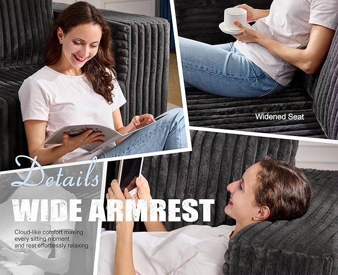 Modular Sectional Sofa 3-Seater Modular Couch with Deep Seat Memory Foam Cloud Chair with Pillows Oversized Sectional Sofa for Living Room Bedroom (Strip Grey, 3-Seater)