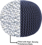 REDEARTH Round Pouf Foot Stool Bean Bag Ottoman - Cable Knitted Cord Boho Pouffe - Poof Accent Bean Bag - Handmade by Artisans for Living Room - Bedroom (19.5"x19.5"x14") - Navy Blue