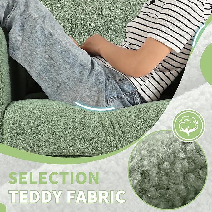 Accent Chair Set of 2, Upholstered Armchair with Pillow, Teddy Single Sofa Chair with Lounge Seat and Wood Legs for Living Room Small Spaces