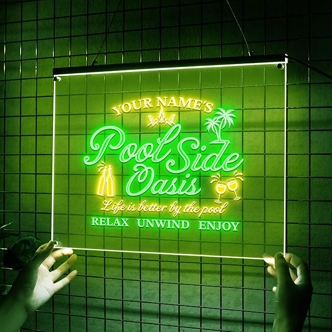 Personalized Pool Side Oasis Neon Sign, CustomLED Name Light for Backyard Patio Bar, Tropical Pool Decor, Relaxation Sign, Gift for Summer Lovers