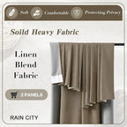 RAIN CITY Linen Brown Curtains 84 Inch Long 2 Panels Burg, Full Blackout Back Tab Pleated Look Drapes with Hooks, Thermal Insulated Boho Farmhouse Curtains for Living Room (50x84 in Lenght,Linen)