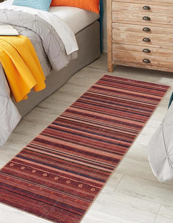 Keen Home Design 2x12 Rug - Machine Washable Runner with Non-Slip Backing, Ideal for Hallway, Entryway, Kitchen, Laundry Room - Vintage, Easy Clean, Durable, Low Pile Rug - (2'6" x 12')