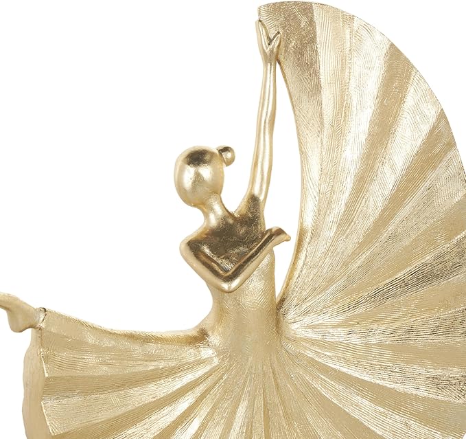 Deco 79 Polystone Dancer Decorative Sculpture Ballet Home Decor Statue with Elevated Black Base, Accent Figurine 11" x 4" x 17", Gold