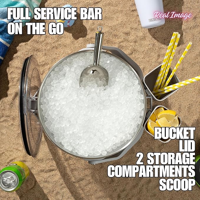 Large Insulated Ice Bucket with Lid – Stainless Steel Ice Bucket and Scoop – Ice Buckets for Parties, Bars – Ice Bucket with Lid and Scoop – Outdoor Ice Bucket, Cocktail Use (Natural Stainless)