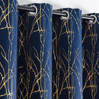 Grommets Blackout Long Window Curtains Navy Blue Gold-52W*84L 2PCS Drapes for Bedroom
