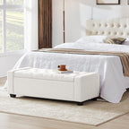 48" Ottoman with Storage, White Storage Ottoman Bench with Safety Hinge, Upholstered Entryway Bench with Seating for Bedroom, Living Room, Holds up to 330 lb