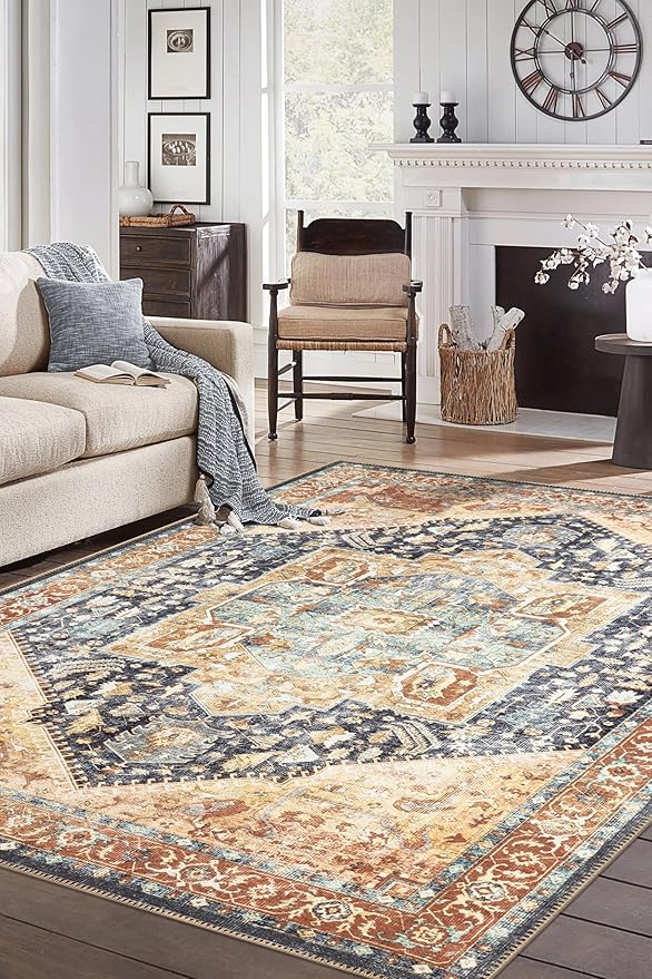 Keen Home Design 10x14 Rug - Machine Washable Area Rug with Non-Slip Backing, Ideal for Living Room, Dining Room, Bedroom - Vintage, Easy Clean, Durable, Low Pile Rug - (9'7" x 14')