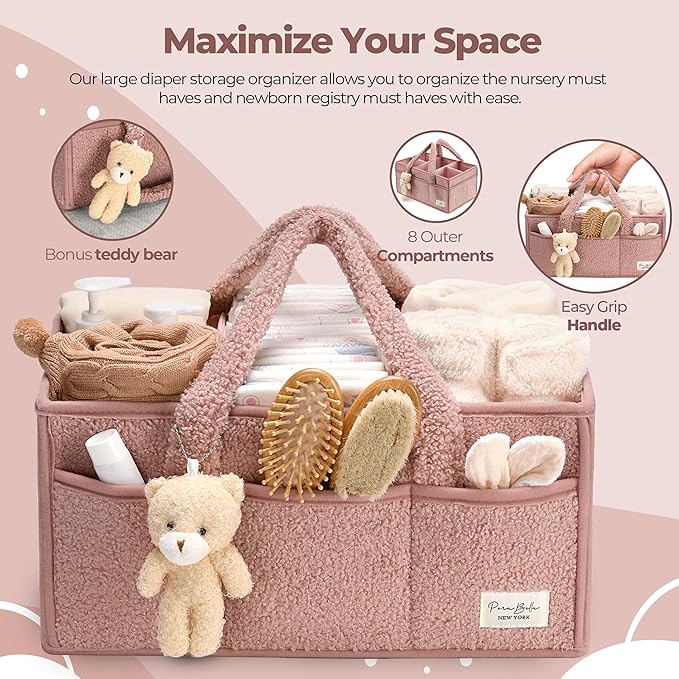 PeraBella Baby Diaper Caddy Organizer with Handle, Boy & Girl Shower Gift Basket, Portable Diaper Storage Basket Bin for Wipes, Newborn Baby Essentials Registry Search Must Haves, Car Caddy Organizer