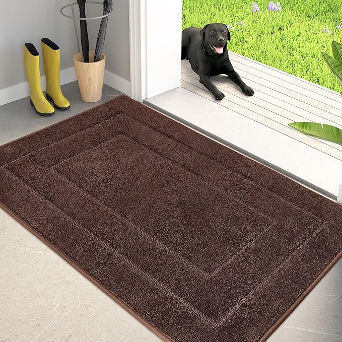 PURRUGS Dirt Trapping Door Mat 32" x 47", Non-Slip/Skid Machine Washable Entryway Rug, Dog Doormat, Super Absorbent Welcome Mat for Muddy Wet Shoes and Paws, Brown