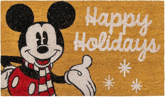 Gertmenian Disney Mouse Doormat Rug Retro Front Door Coir Mat Welcome Home Indoor Outdoor Entryway Carpet, 2-Pack 20x34, Mickey Happy Holidays/Snowflakes