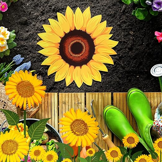 Tandefio 3 Pcs Sunflower Stepping Stones 12 Inch Iron Pavers for Garden Walkway Decorative Sunflower Garden Decor for Indoor Outdoor Patio Yard Outside, Colorful Yellow