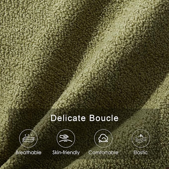 63" Bedroom Bench, Upholstered Entryway Bench, Modern End of Bed Ottoman with Solid Wood Legs and Adjustable Foot Pegs for Entryway, Dining Room and Living Room, 440lbs (Green Boucle)