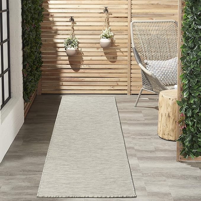 Nourison Positano Indoor/Outdoor Light Grey 2'2" x 10' Area Rug, Easy Cleaning, Non Shedding, Bed Room, Living Room, Dining Room, Backyard, Deck, Patio (2x10)