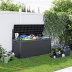 100 Gallon Resin Deck Box, Lockable Patio Outdoor Storage Box for Furniture, Garden Tools and Tools Storage, Waterproof Outside Storage Boxes - Black