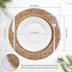 Defined Deco Woven Placemats Set of 10,12" Round Rattan Placemats,Natural Hand-Woven Water Hyacinth Placemats,Farmhouse Weave Place Mats,Rustic Braided Wicker Table Mats for Dining Table,Home,Wedding.