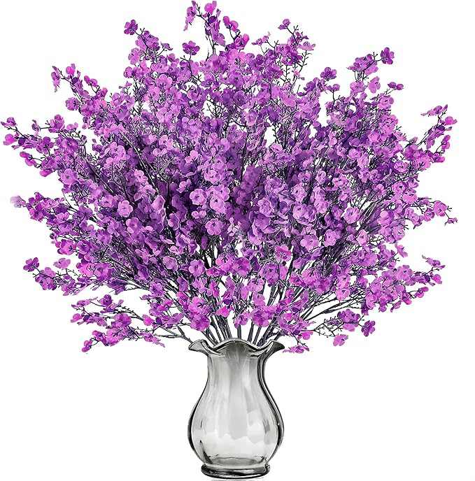 Sggvecsy 6 Pcs Babys Breath Artificial Flowers Gypsophila Bouquets Bulk Real Touch Fake Silk Flowers for Home Wedding DIY Floral Arrangement Kitchen Table Centerpiece Festival Decoration (Purple)