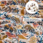 Fall Boho Throw Blanket for Bed, Muslin Reversible Blanket Washable Breathable,100% Cotton Lightweight 4-Layer King Size Throw Blanket for Bed,90"x98"