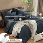 Monbix Queen Comforter Set - 7 Pieces Cationic Dyeing Navy Blue Bed in a Bag Queen Bedding Sets with Comforter, Sheets, Pillowcases & Shams, Reversible Bedding Comforters Sets