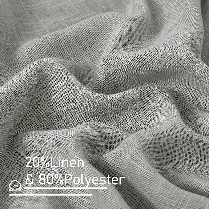 LAMIT Grey Linen Curtains 95 inch for Living Room, Semi Sheer Light Filtering Boho Window Textured Burlap Drapes with Bronze Grommet for Bedroom Farmhouse, 2 Panels Set, 52 x 95 Inch