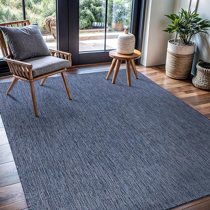 CAMILSON Outdoor Rug 10x14 Modern Area Rugs for Large Indoor and Outdoor Patios and Porches - Waterproof, Washable, Non-Shedding, Easy-to-Clean Outside Carpet (10 x 14, Solid - Navy Blue)