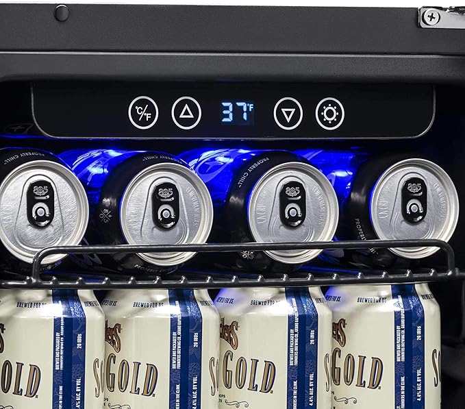 Newair 24" Wine and Beverage Refrigerator 20 Bottle and 70 Can Capacity, Built-in or Freestanding Cooler, Dual Zone Fridge in Stainless Steel with Splitshelf