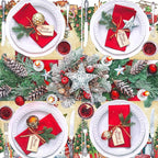 Christmas Placemats Set of 6 Retro Christmas Plastic Table Place Mats Merry Christmas Dining Mats Washable Xmas Holiday Rustic Vintage Table Decoration for Indoor Outdoor Christmas Party Dining Table