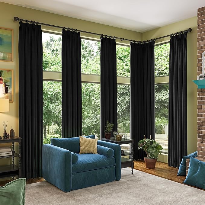 RAIN CITY Black Blackout Curtains 50 x 120-inches Long 2 Panels,100 Inch Wide Total Modern Farmouse Thermal Insulated Energy Saving Window Drapery for Living Room