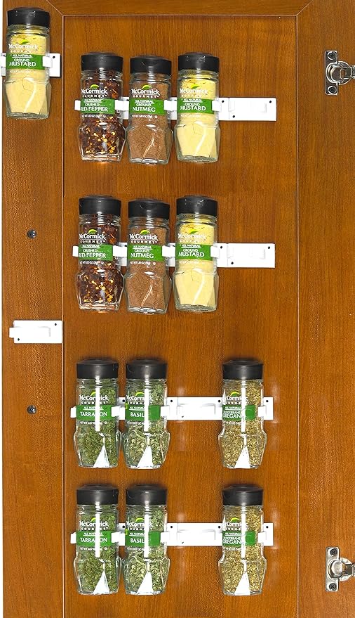 Simple Houseware Spice Gripper Clips Strips Cabinet Holder - 4 Strips, Holds 20 Jars, White
