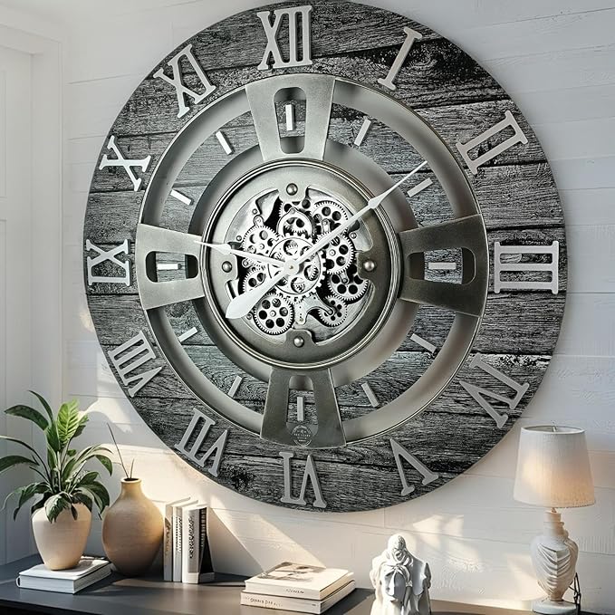 The Gears Clock Real Moving Gear Wall Clock England Line (Carbon Grey, 24 inches (60 cm))
