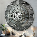 The Gears Clock Real Moving Gear Wall Clock England Line (Carbon Grey, 24 inches (60 cm))