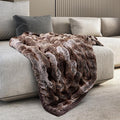 Mon Chateau Premium Reversible Luxury Faux Fur Throw for Couch, Sofa, or Bed - Plush Cozy Soft Blanket for Sleeping or Home Décor, 60" x 70" (Ruched Dark Brown)