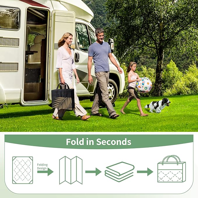 GENIMO Outdoor Rug 6' x 9' Waterproof for Patios Clearance, Reversible Outdoor Plastic Straw Camping Rug Carpet, Large Area Rugs Mats for RV, Camper, Deck, Balcony, Porch, Beach, Picnic, Black&Brown