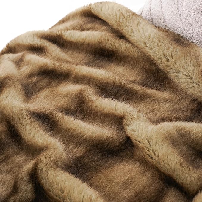 BATTILO HOME Luxury Ochre Faux Fur Throw Blanket, Soft Cozy Mink Fur Blanket for Couch, Sofa, Bed, Plush Warm Fuzzy Fall Fur Throw and Blankets for Home Decor, 50"x60"