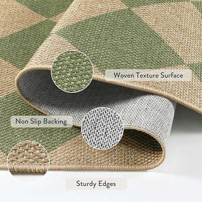 Lahome Checkered Green Runner Rug, 2x8 Carpet Runners for Hallway 8ft Non Slip Entryway Rug, Farmhouse Checkerboard Non Shedding Kitchen Mats for Floor Laundry Corridor