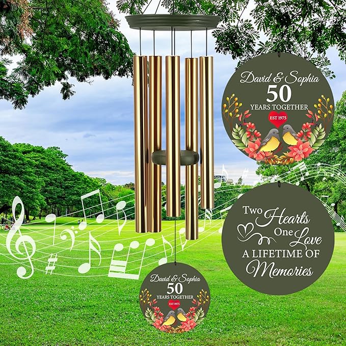 ASTARIN 50th Anniversary Wind Chimes Personalized, 30"/36" Deep Tone Wind Chimes for Wife Husband Parents, Romantic Souvenirs for Men Women Couple