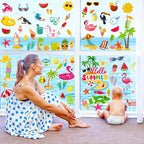9 Sheets Summer Window Clings, Double Sided Summer Window Clings for Glass Windows, Hello Beach Decals, Sun Watermelon Pattern Stickers for Home Office Accessories Decorations