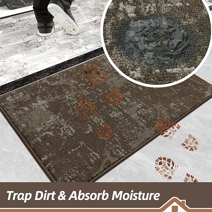 BEQHAUSE Dirt Trapper Door Mat 24"x36" Non-Slip Door Mats Washable Entryway Rugs Stain Resistant Doormat Absorbent Welcome Floor Mat for Front Back Door, Muddy Wet Shoes & Paws,Brown