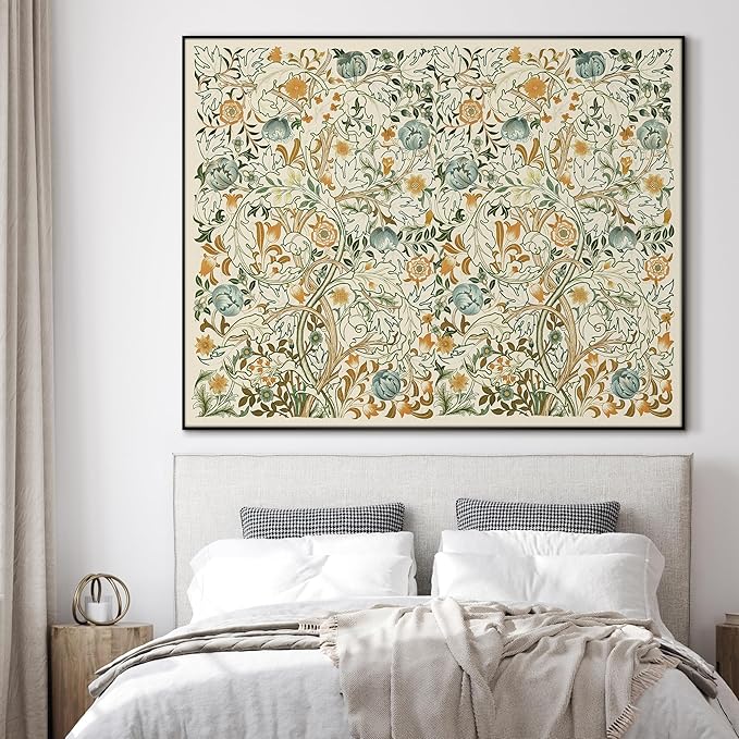 SIGNWIN 60"x72" Extra Large Framed Wall Art Vintage Botanical Floral with Golden and Teal Leaves, Elegant Nature Illustration for Home Living Room Bedroom Decor (Frame Assembly Required)