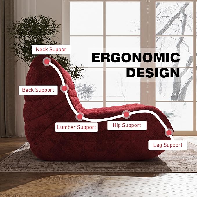 Bean Bag Chair, Loveseat Fireside Chair Bean Bag Sofa Large Bean Bag Chair for Adults, 2 Seater Bean Bag Chairs for Teens with High Density Comfortable Foam, Bean Bag for Living Room (Red)