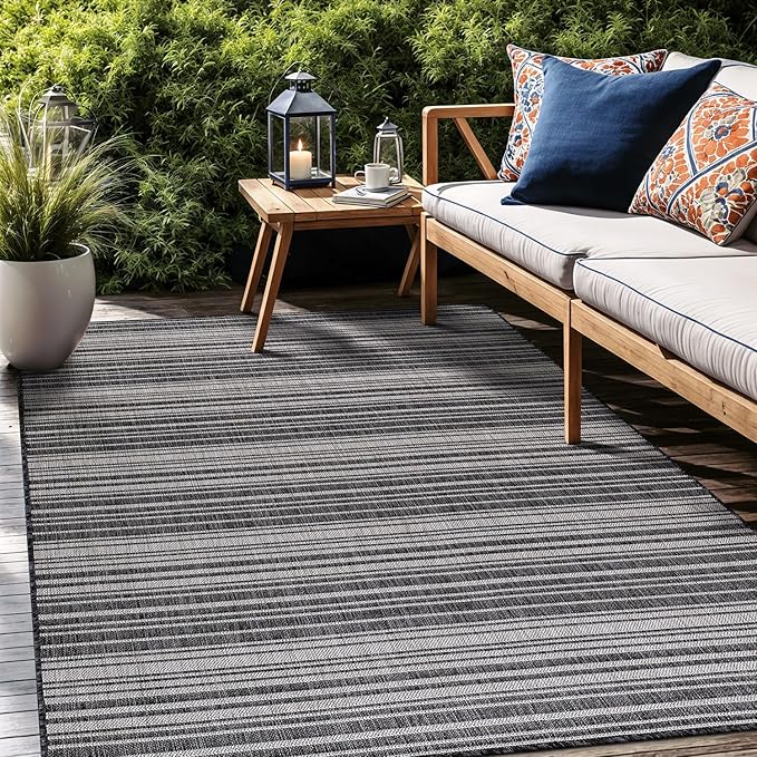 Stripe Outdoor Rug 6x9 Washable Outside Carpet for Indoor Patio Porch Waterproof Easy Cleaning Non Shedding Area Rugs Dark Gray 6 x 9