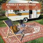 GAOMON Outdoor Rug for Patio 9x18 Waterproof Reversible Plastic Straw Rug, Large UV-Resistant Portable RV Camping Mats, Indoor Outdoor Medallion Carpet for Outside Deck Porch Garden, Red & White