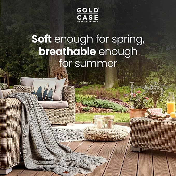 Gold Case Throw Blanket for Couch – 100% Recycled Turkish Cotton Blankets & Throws – Elegant Decorative Throw Blankets for Living Room Sofa – Woven Throws for Couch – Vintage Navy Blue – 60x80