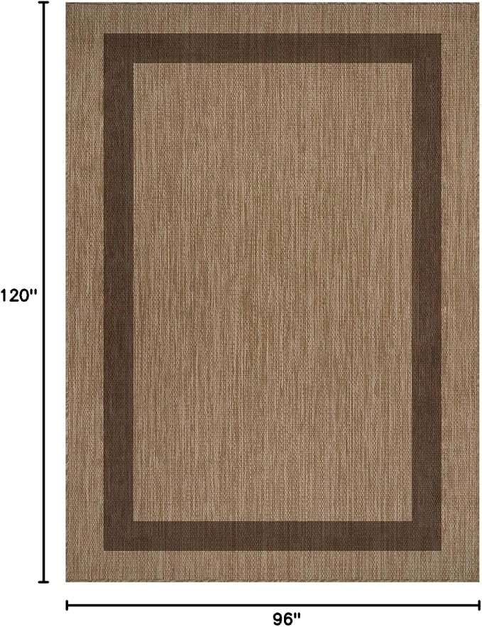 CAMILSON Outdoor Rug 8x10 - Modern Outside Rugs for Patios Porches Waterproof Durable Washable Non-Shedding, Easy-to-Clean Indoor Outdoor Area Carpet (8 x 10, Bordered - Jute)